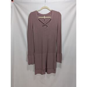 Free People Mauve Knit Tunic Dress Crisscross V Neck Long Sleeve Size Small